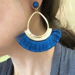 Blue fringe and gold color earrings